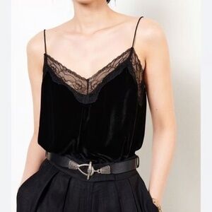 Ba&sh Veira Velvet & Lace Camisole - Black Size S